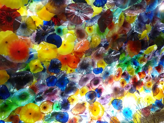 Glass flowers on the Bellagio lobby ceiling